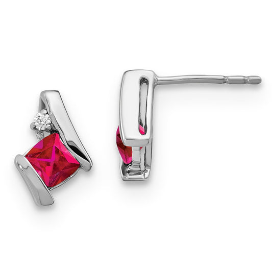 SS Created Ruby & Diamond Earrings