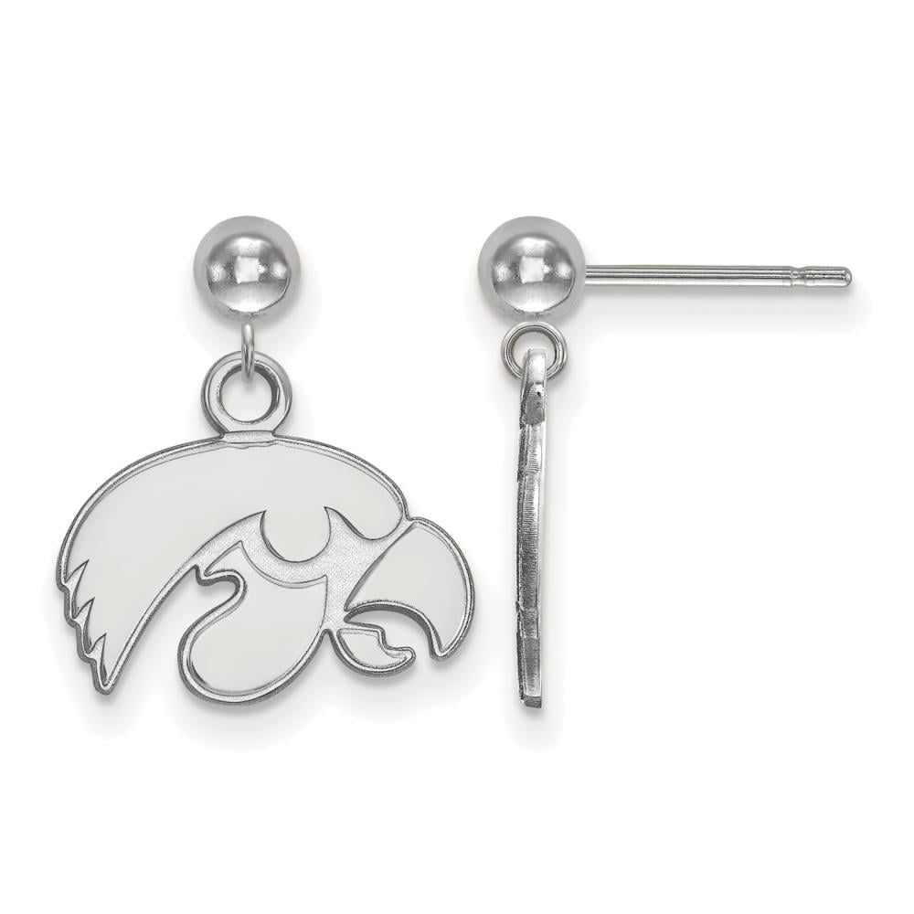 Sterling Silver Rhodium-plated LogoArt University of Iowa Hawk Dangle Ball Post Earrings Q-SS010UIA