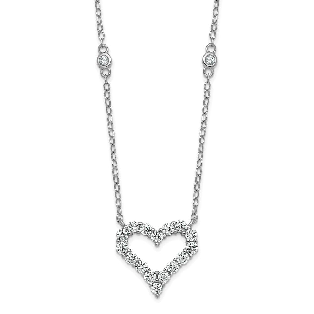 Sterling Silver RH-plated Polished CZ Open Heart 18in Necklace 18 Inches