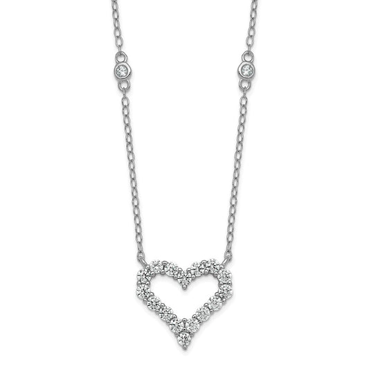Sterling Silver RH-plated Polished CZ Open Heart 18in Necklace 18 Inches