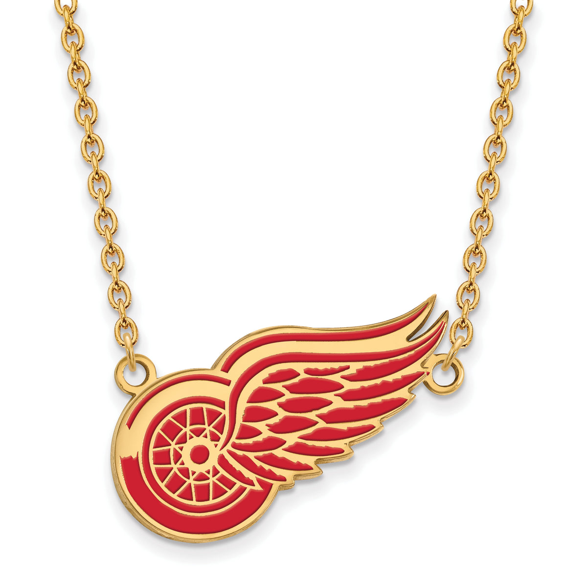 Sterling Silver Gold Plated NHL LogoArt Detroit Red Wings Lg Enamel Necklace