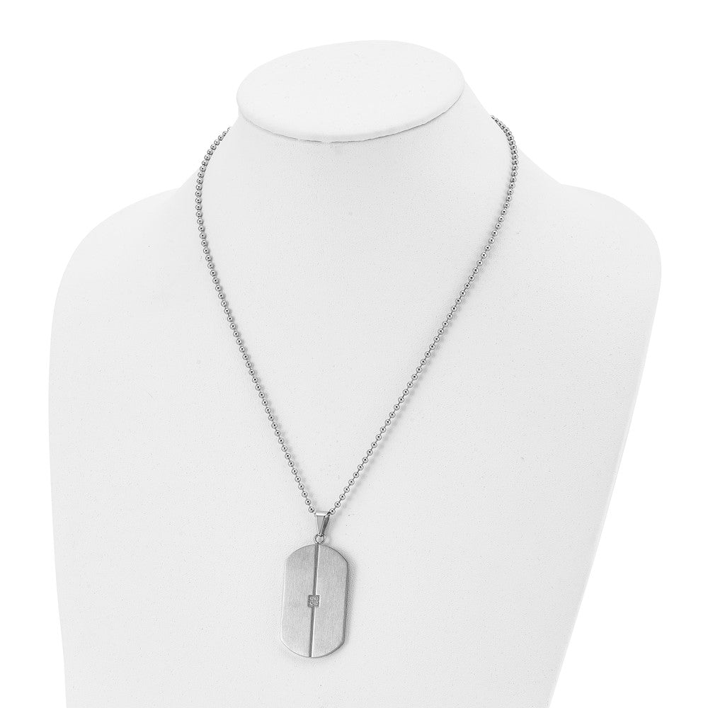 Stainless Steel 20in Brushed and Polished w/CZs Dog Tag Necklace