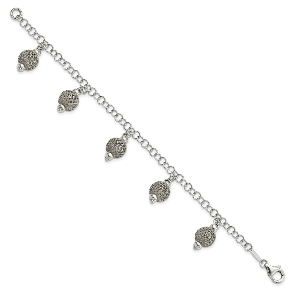 Sterling Silver Fancy Dangling Bead Bracelet