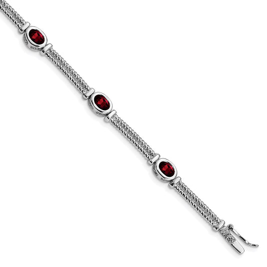 Sterling Silver Rhodium Plated Garnet Bracelet 8.5 inches