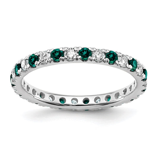 14k White Gold 3/8 carat Lab Grown Diamond VS/SI+ G+ and Lab Created Alexandrite Size 4.5 Eternity Band
