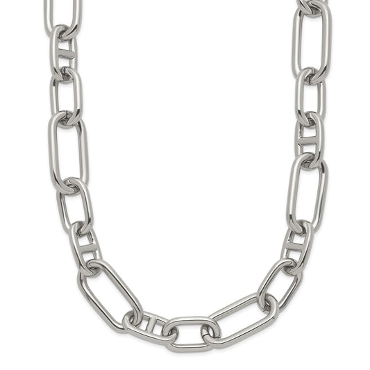 Chisel Stainless Steel Polished 9mm 16 inch Plus  2 inch Extension Open Link Necklace