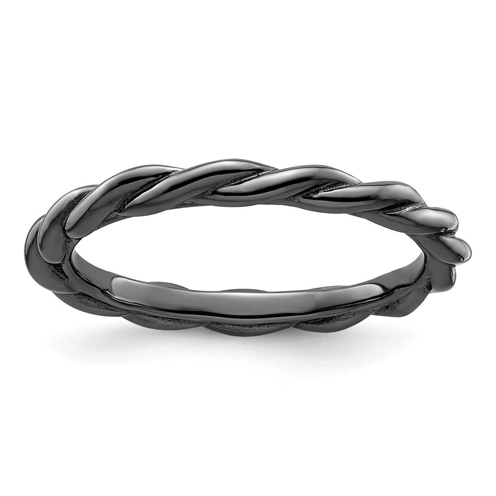 Sterling Silver Stackable Expressions Black-plated Twist Ring Size -5