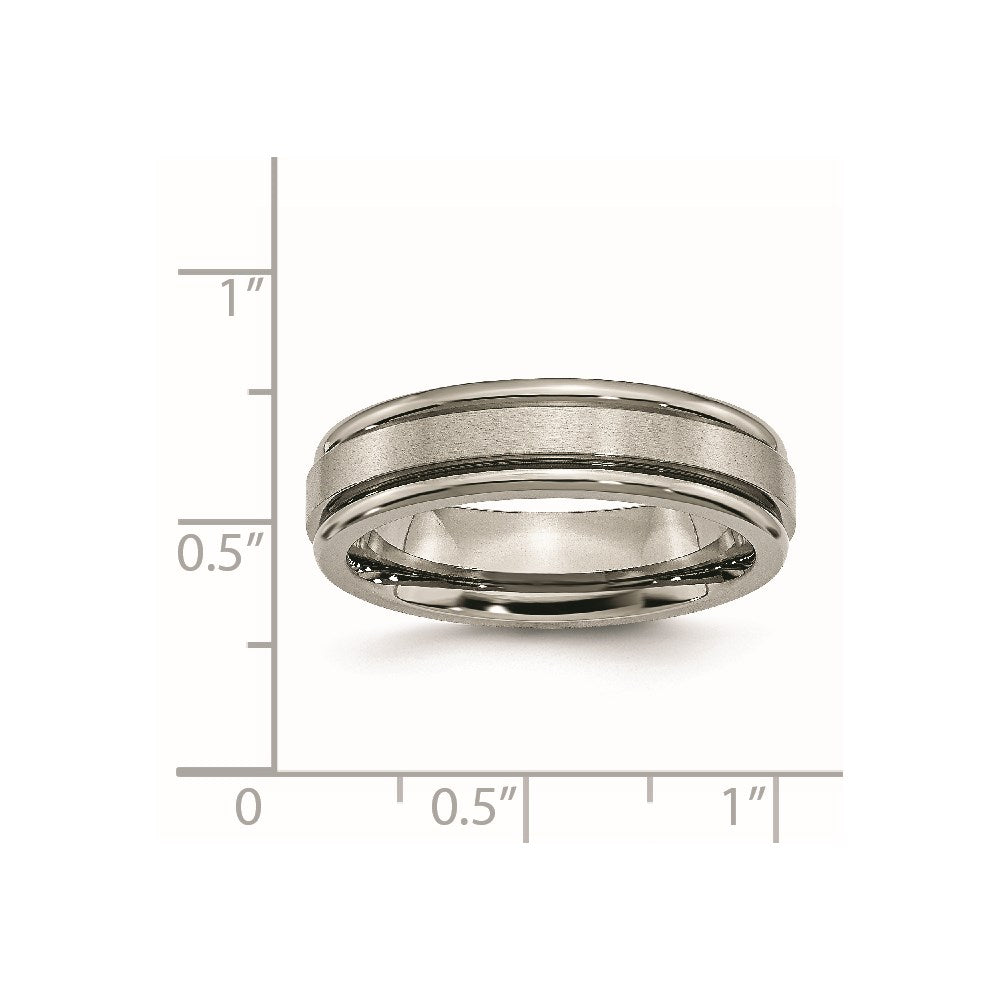 Titanium Satin and Polished 6mm Grooved Edge Band Size - 13