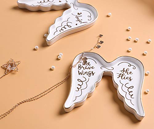 Angel Wing-Shaped Ceramic Trinket Plate and Decorative Jewelry Dish