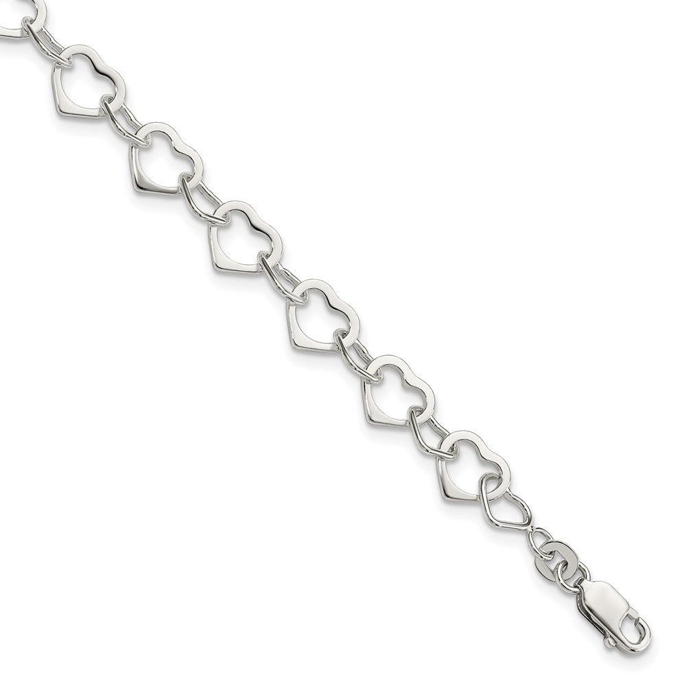 Sterling Silver Hearts Bracelet 7.5 inches
