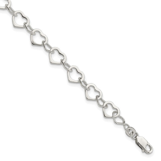 Sterling Silver Hearts Bracelet 7.5 inches