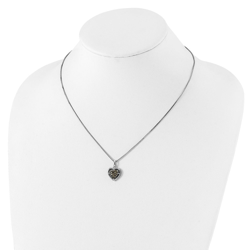White Night Sterling Silver Rhodium-plated Champagne Diamond Heart 18 Inch Necklace with 2 Inch Extender 18 Inches