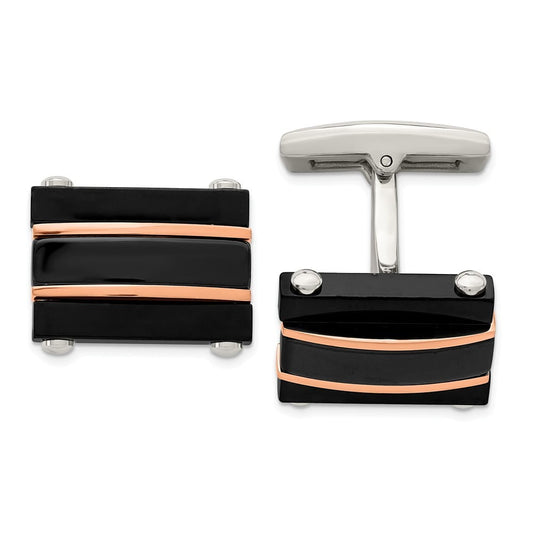 Stainless Steel Polished Black and Rose IP Plated Cuff Links
