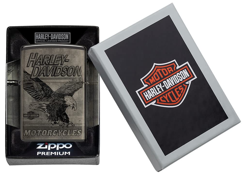 Zippo Harley-Davidson Eagle Photo Image 360? High Polish Black Pocket Lighter