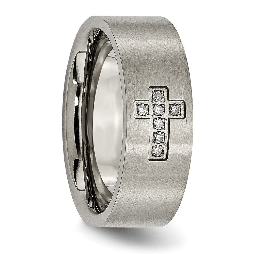 Titanium Brushed 1/15ct Diamond Cross 8mm Flat Band Size - 10.5