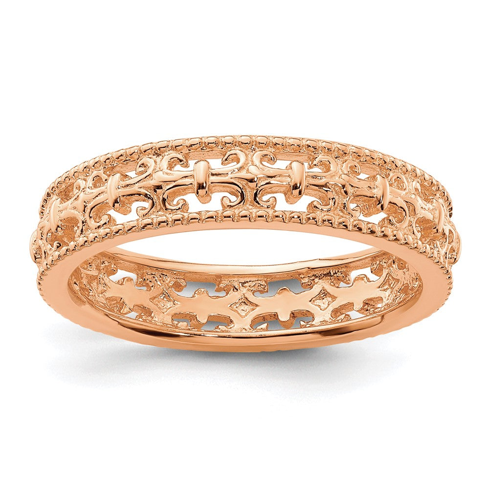 Sterling Silver Stackable Expressions Pink-plated Carved Band Size -5
