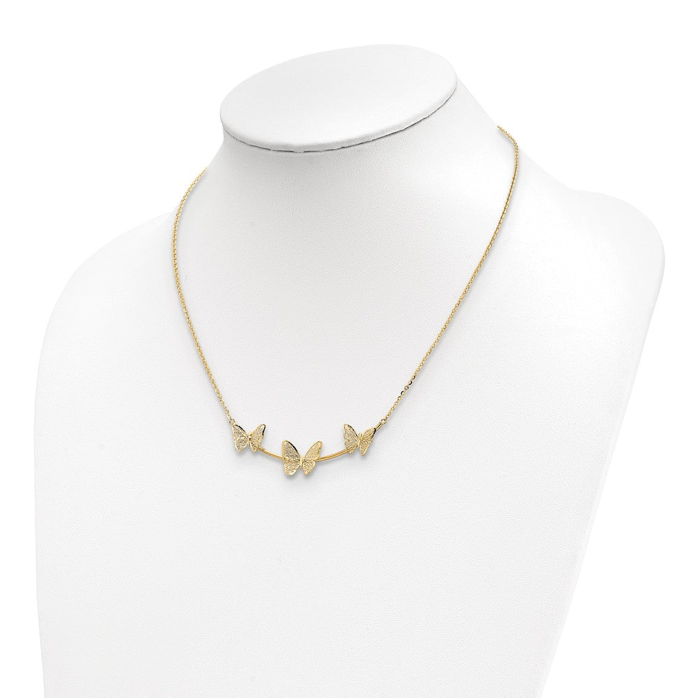 14K Polished Filigree 3-Butterfly Bar Necklace