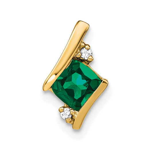 10k Yellow Gold Cushion Cr. Emerald and Diamond Chain Slide