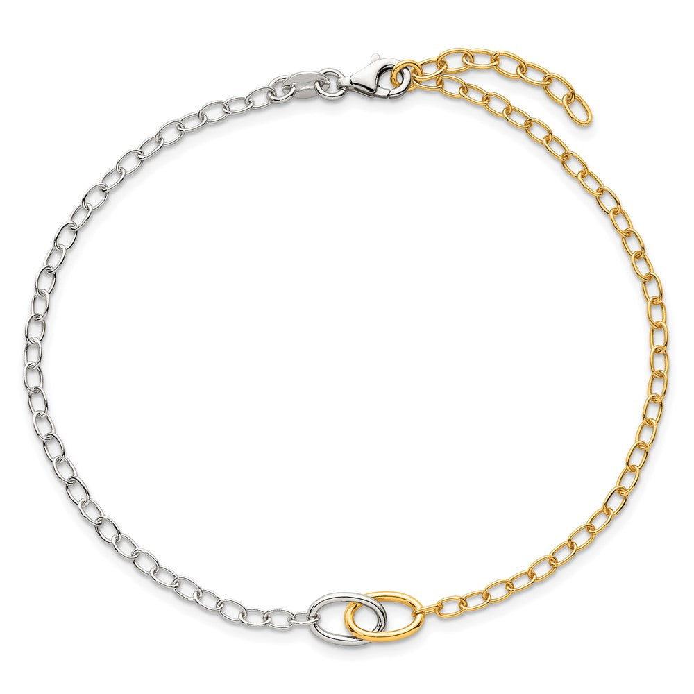 Sterling Silver with Gold-tone Polished Interlocked Oval Link 9 inch with 1 inch Extension Anklet