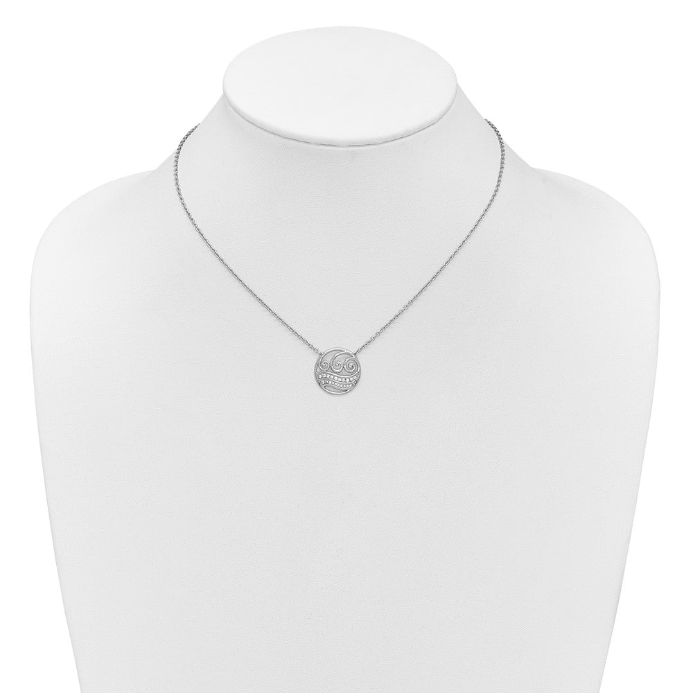 14K White Gold Polished 1/6 carat Diamond Circle with Waves 18 inch Necklace