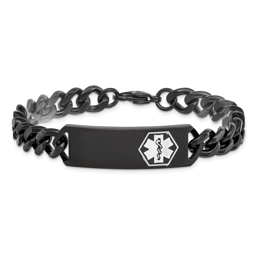 Stainless Steel Polished Black IP w/White Enamel 8in MED ID Bracelet 8 inches