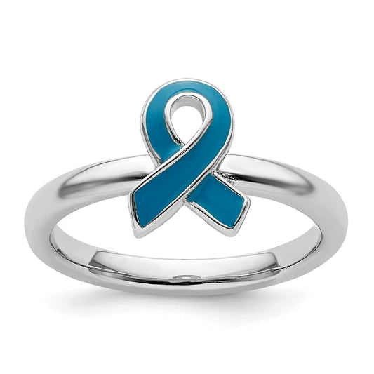 Sterling Silver Stackable Expressions Blue Enameled Awareness Ribbon Ring Size -6