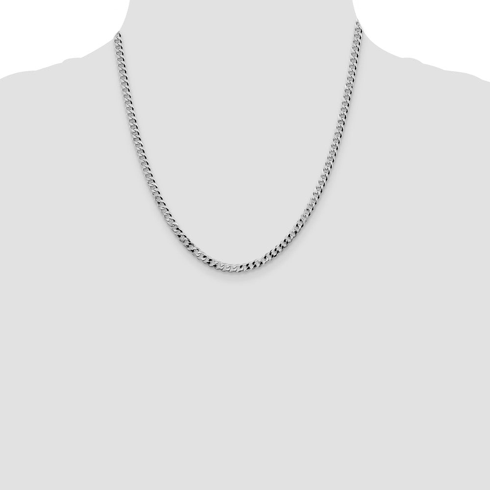 Sterling Silver Rhodium-plated 4mm Beveled Curb Chain 20 Inches