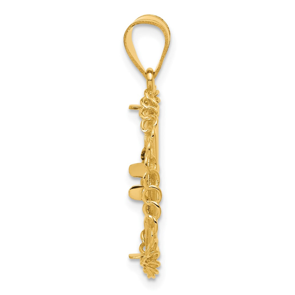 14k Polished Twisted Ring with 16.5mm Prong Coin Bezel Pendant
