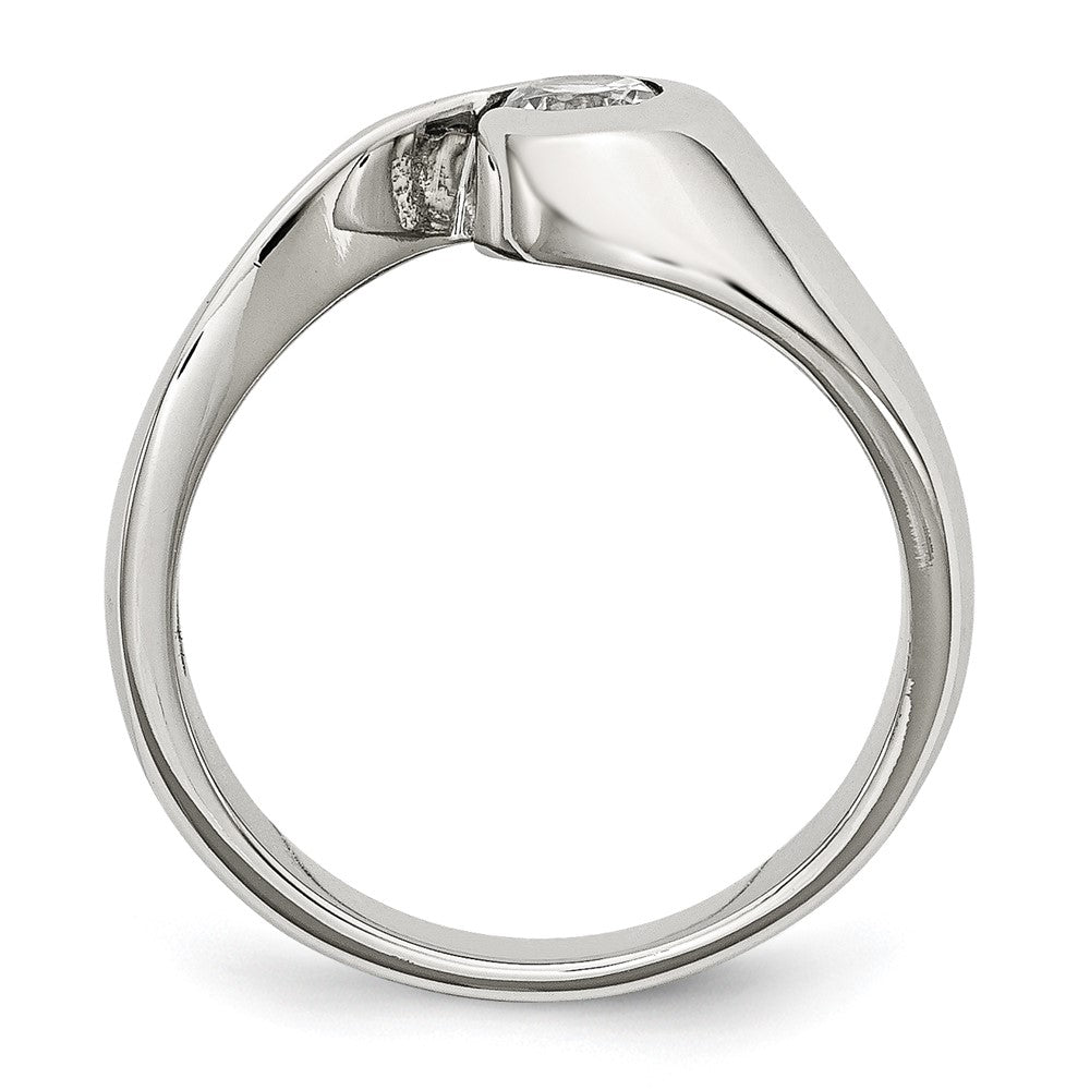 Stainless Steel Polished CZ Ring Size - 7