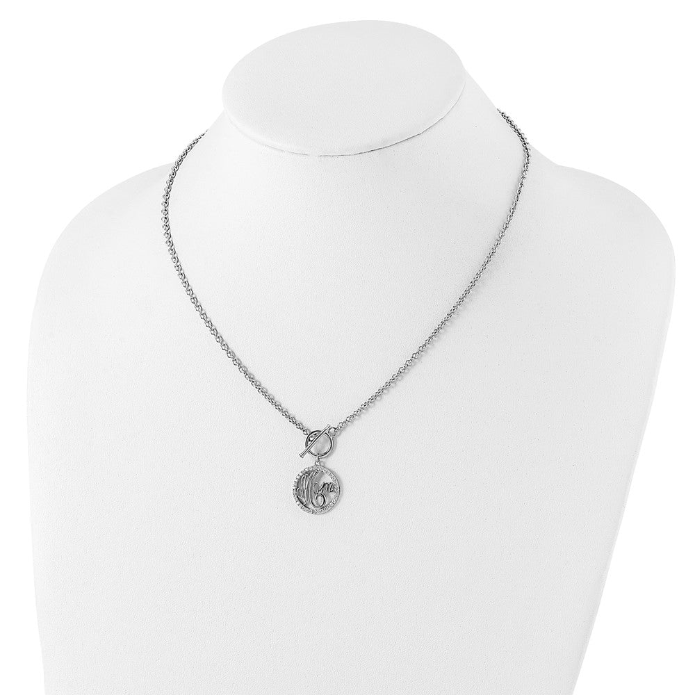 Sterling Silver Rhodium-plated Polished CZ MOM 18 inch Necklace 18 Inches