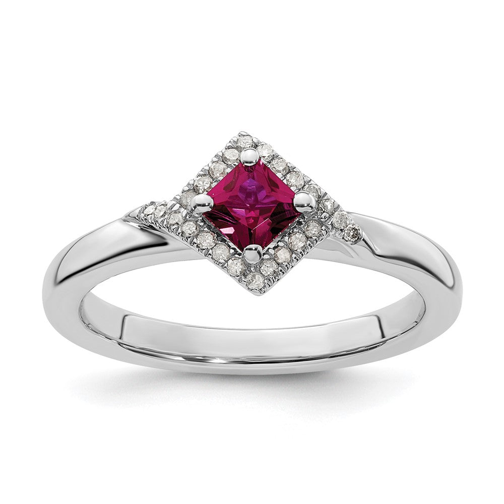 Sterling Silver Stackable Expressions Polished Cr. Ruby & Dia Ring Size -9
