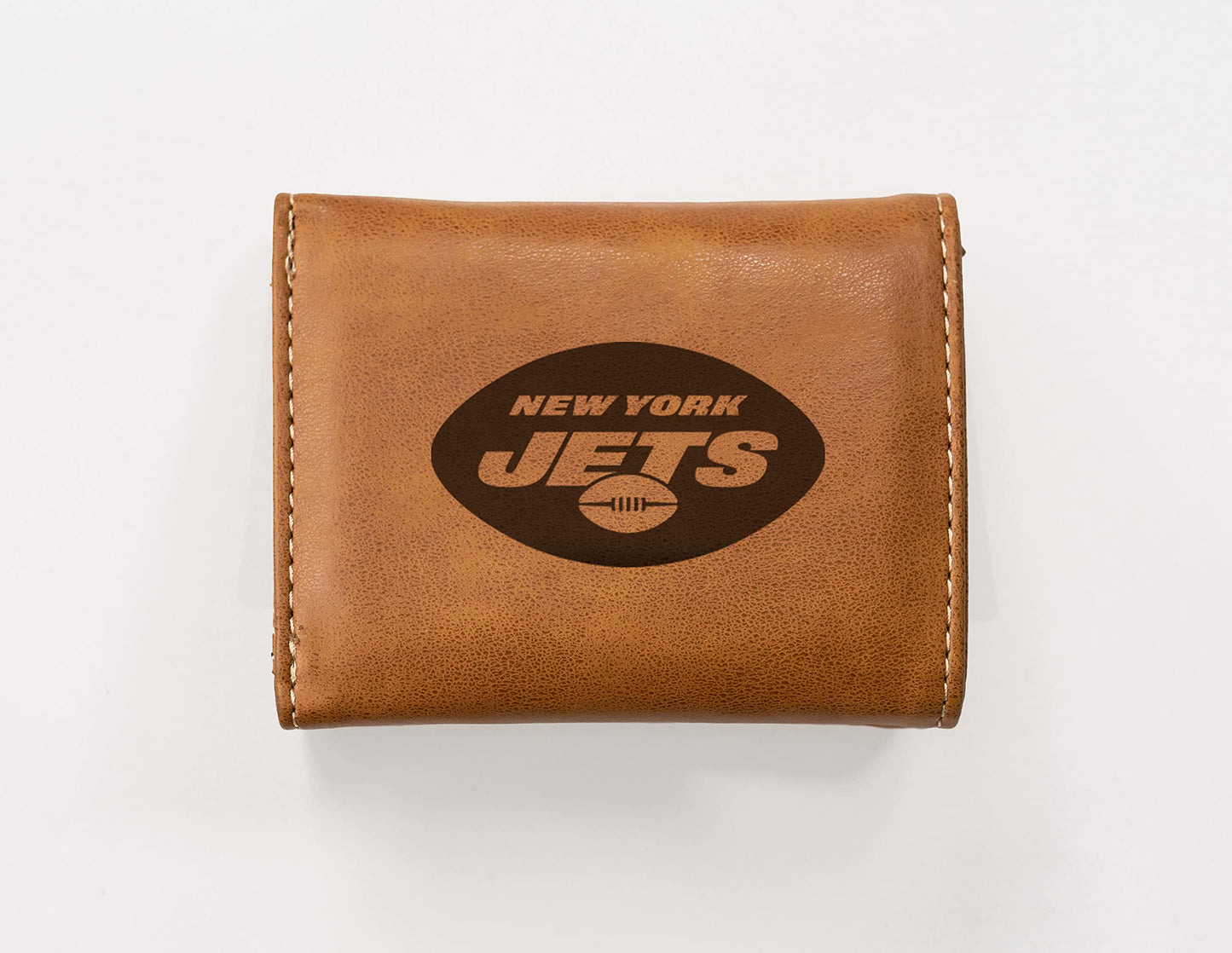 New York Jets Brown Laser Engraved Tri-Fold Wallet - Men's Accessory