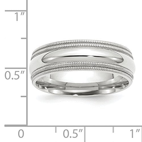 10k White Gold 7mm Double Milgrain Comfort Fit Wedding Band Size 7.5