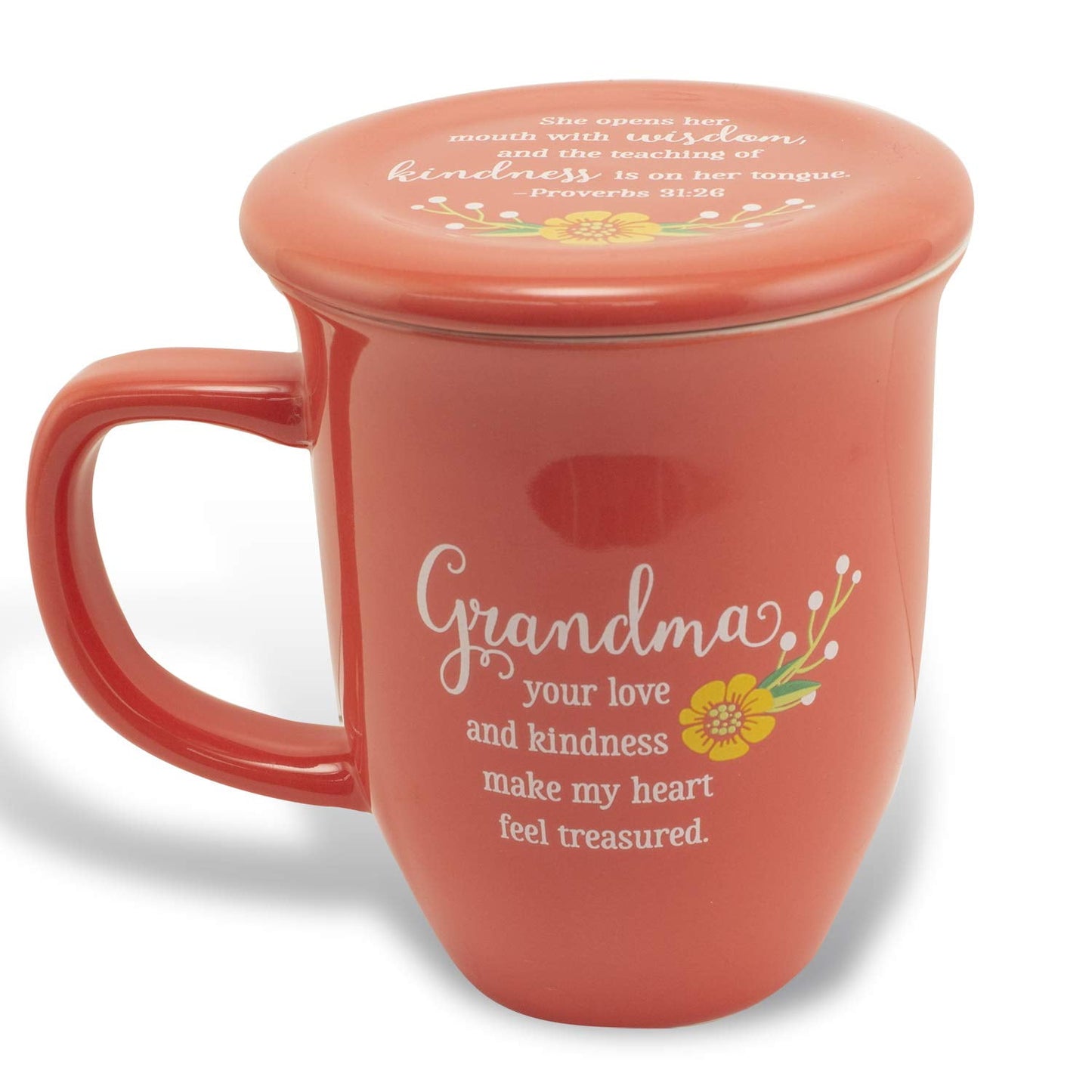 GRANDMA Coral Floral 15 oz. Ceramic Mug and Coaster Set Boxed QGM21142