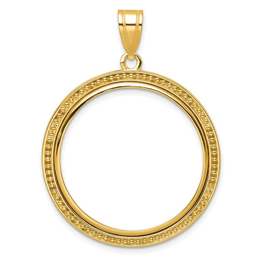 Wideband Distinguished Coin Jewelry 10k Polished and Beaded 27.0mm Prong Coin Bezel Pendant