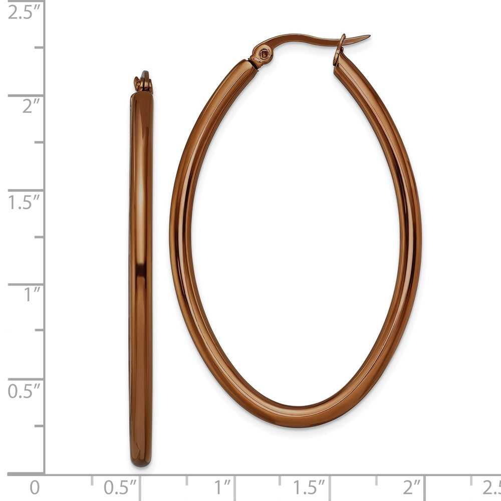 Stainless Steel Polished Brown IP 50mm Diameter Oval Hoop Earrings