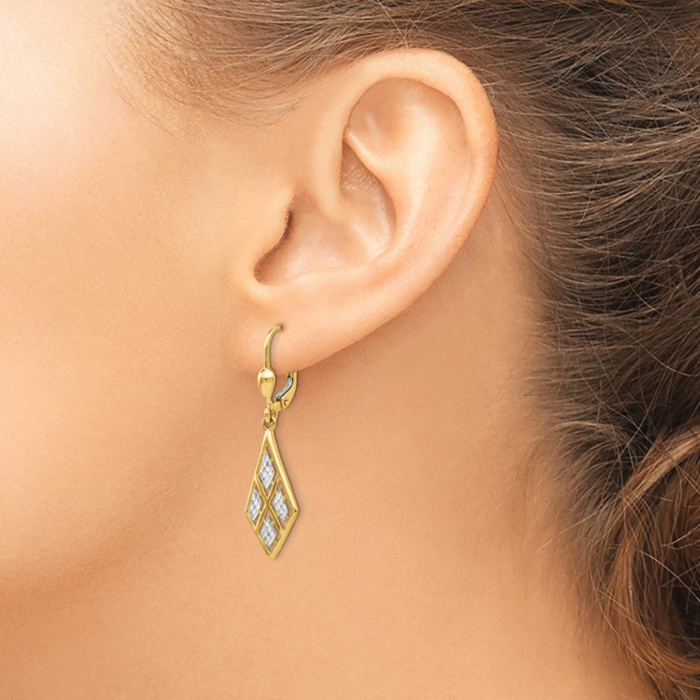 14K with Rhodium D/C Leverback Earrings