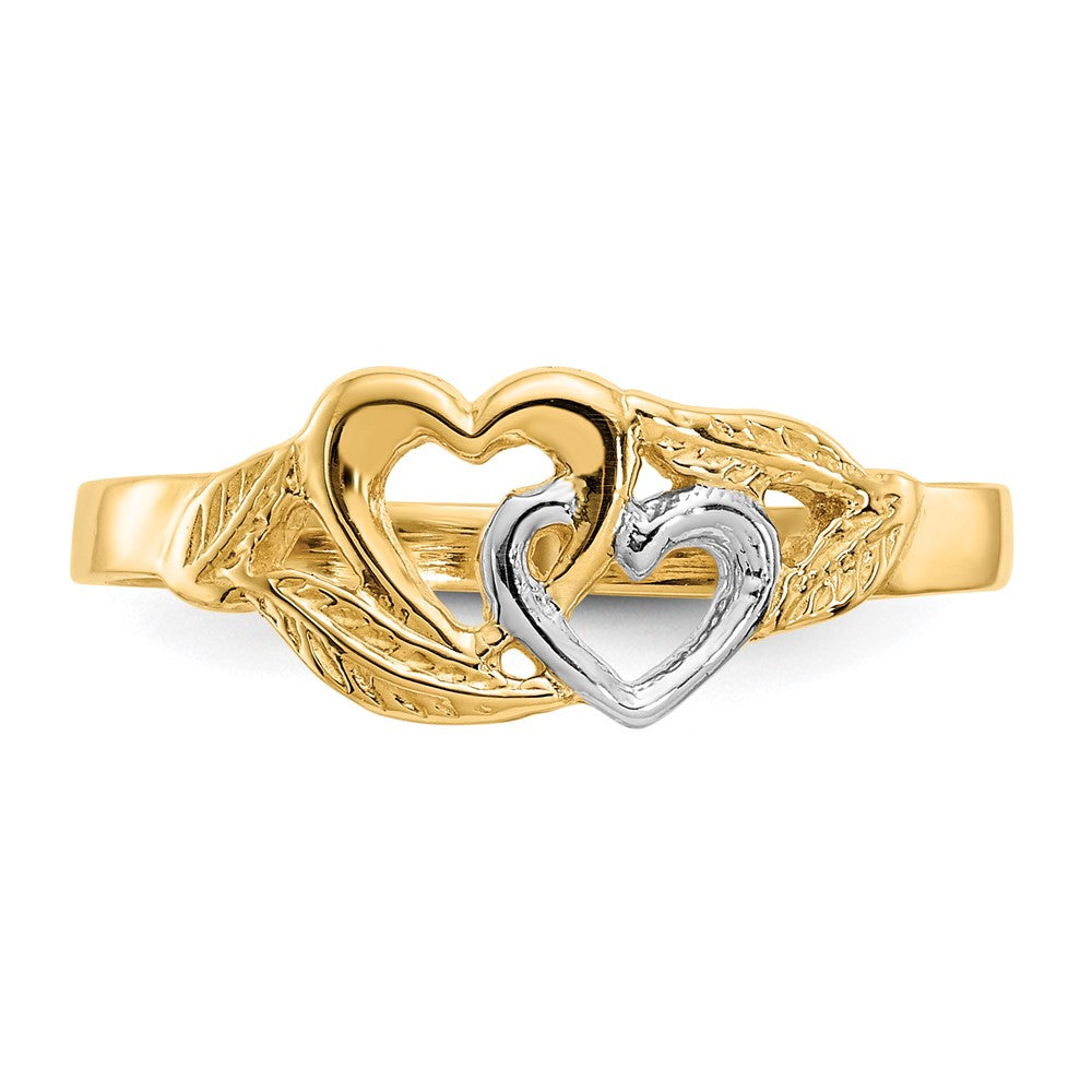 14K and White Rhodium Polished 2 Hearts Ring Size 6