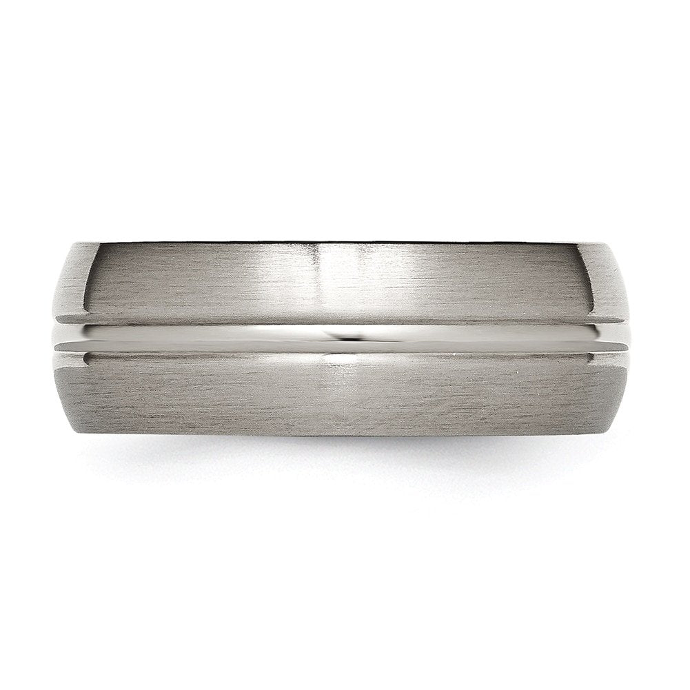 Titanium Brushed Center 8mm Grooved Band Size - 12.5