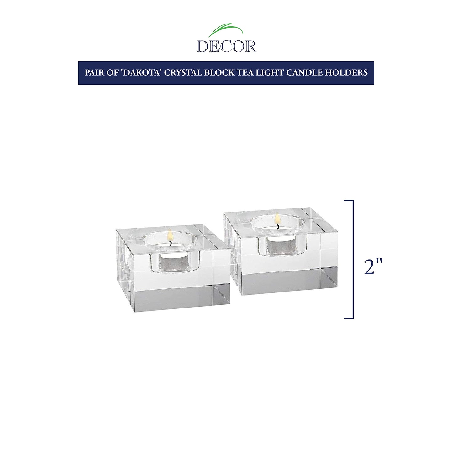 Dakota Crystal Block Pair of T-lite Holders H2 x L3"