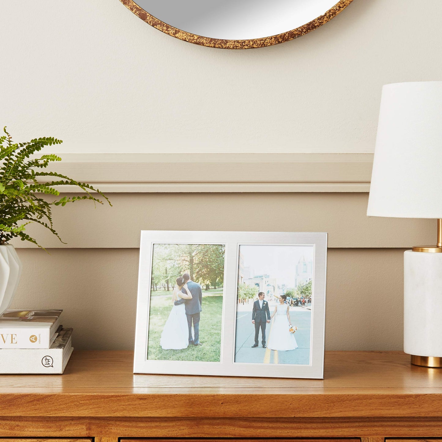 LawrenceFrames 750046D 4 x 6 in. Two Tone Triple Opening Panel Picture Frame, Silver