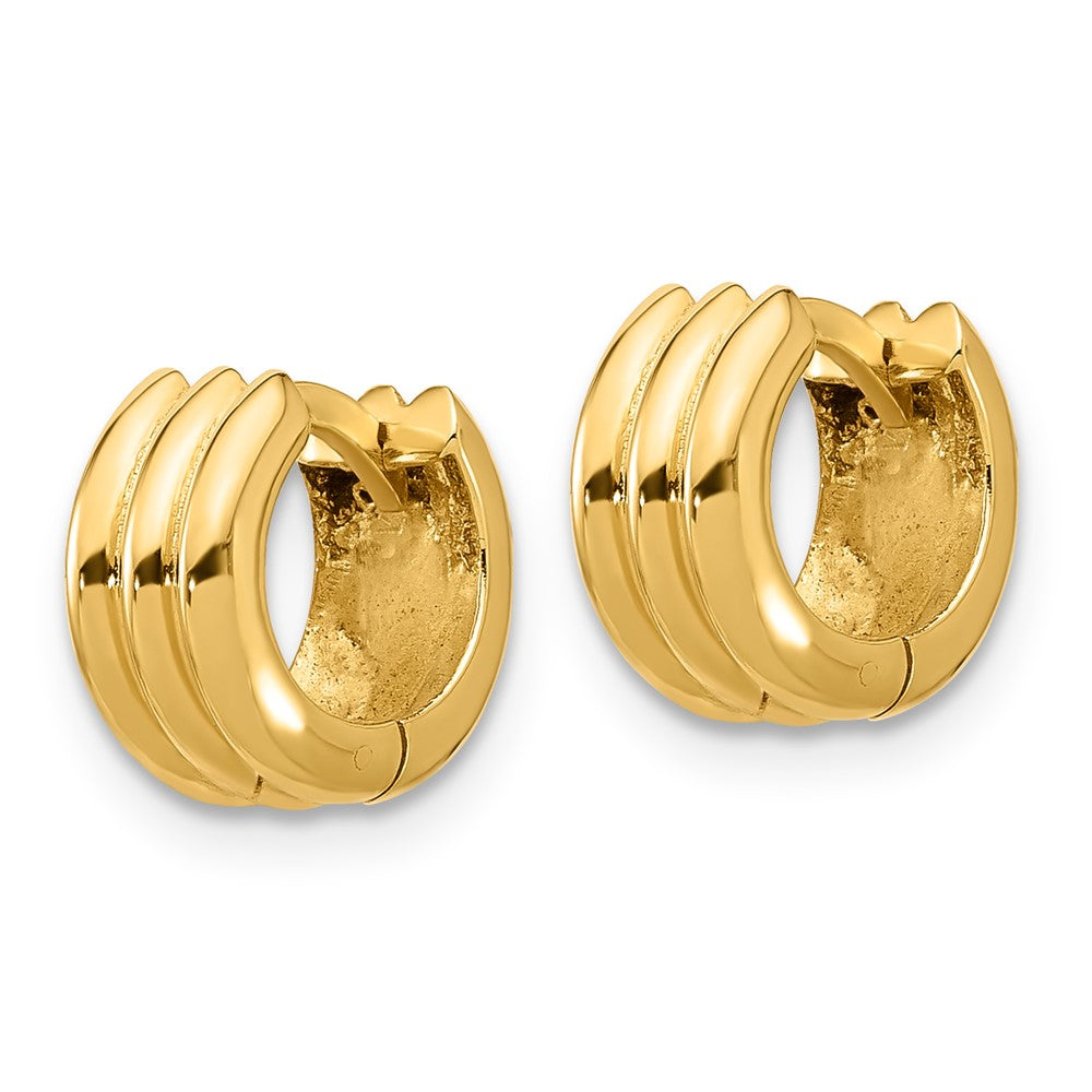 14K YG 5.5mm x 10.5mm Wide Ridged Huggie Earring