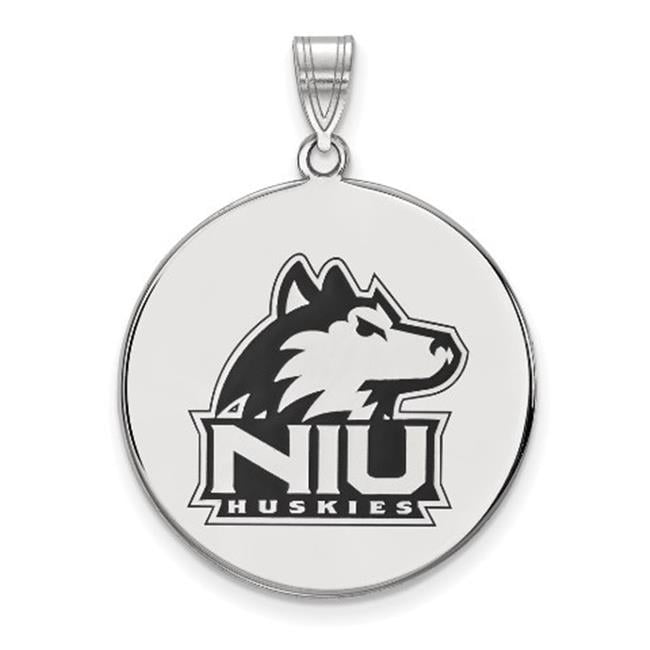 Sterling Silver Rhodium-plated LogoArt Northern Illinois University N-I-U Huskies Extra Large Enameled Disc Pendant Q-SS040NIU