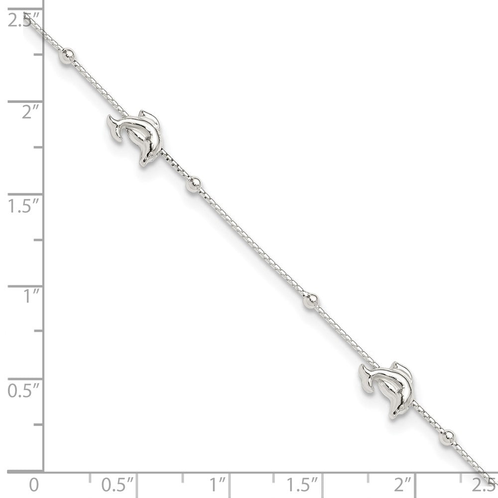 Sterling Silver Polished Dolphin9in Plus 1in Ext. Anklet 9 inches
