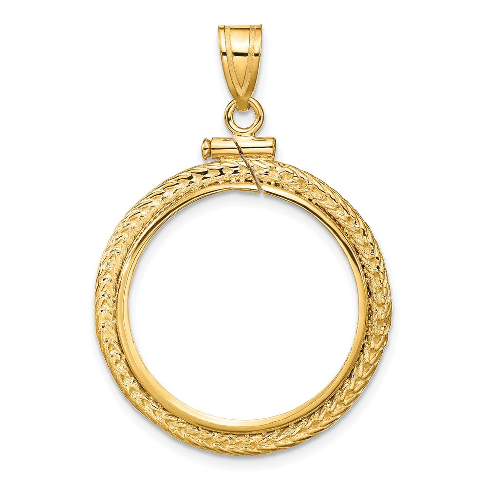 Wideband Distinguished Coin Jewelry 14k Polished Foxtail Chain 21.6mm x 1.7mm Screw Top Coin Bezel Pendant