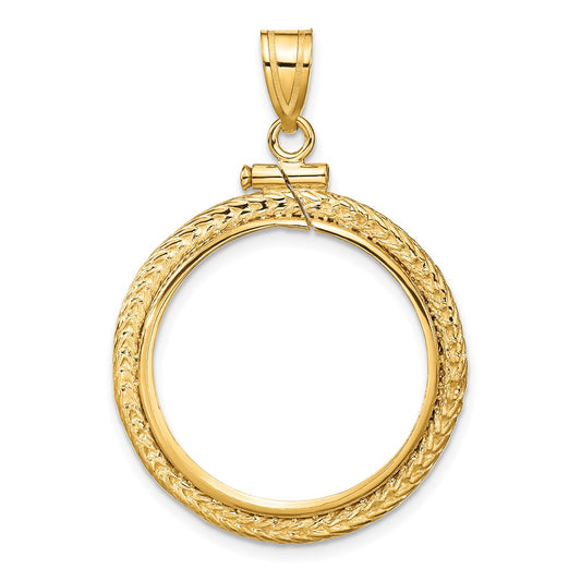 Wideband Distinguished Coin Jewelry 14k Polished Foxtail Chain 21.6mm x 1.7mm Screw Top Coin Bezel Pendant