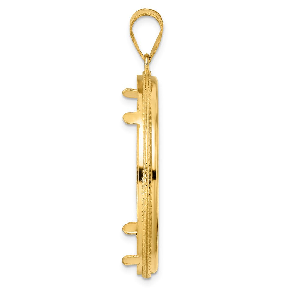14k Polished Squares with 32.7mm Prong Coin Bezel Pendant