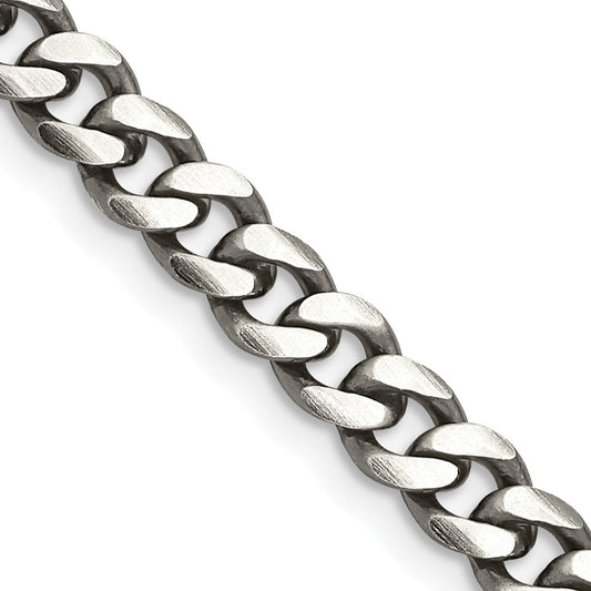 Sterling Silver Antiqued 6.0mm Curb Chain 22 Inches