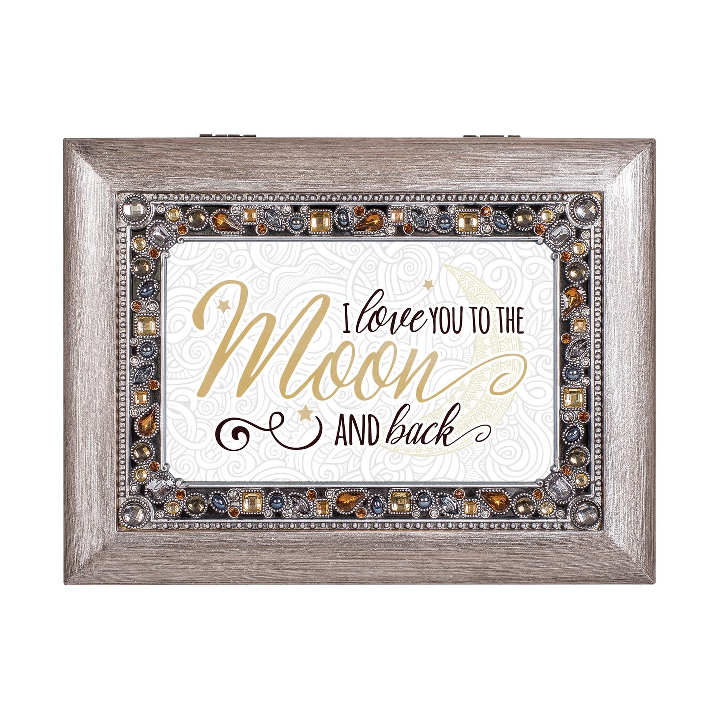 Silver-tone Resin Moon and Back Jeweled Music Box (Plays You Light Up My Life) Q-GM18625