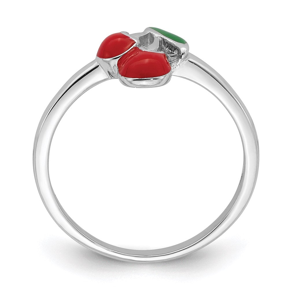Sterling Silver Rhodium-plated Childs Enameled Cherry Ring